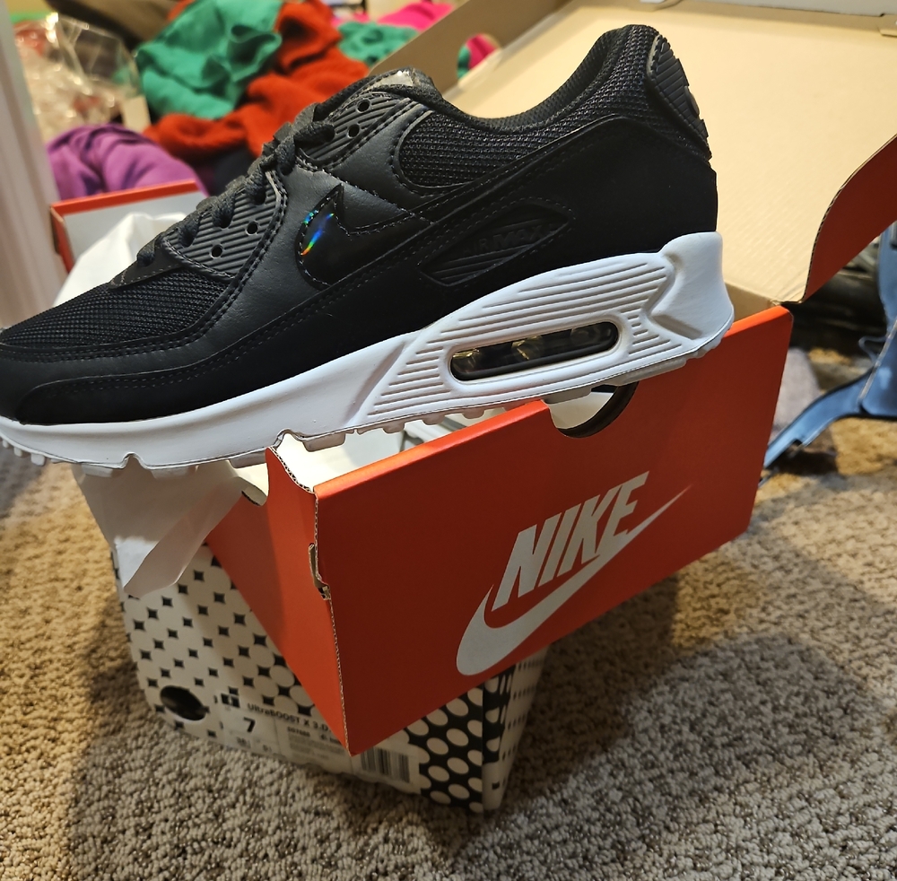 Nike Black and White Air Max Sneaker with Holographic Swoosh